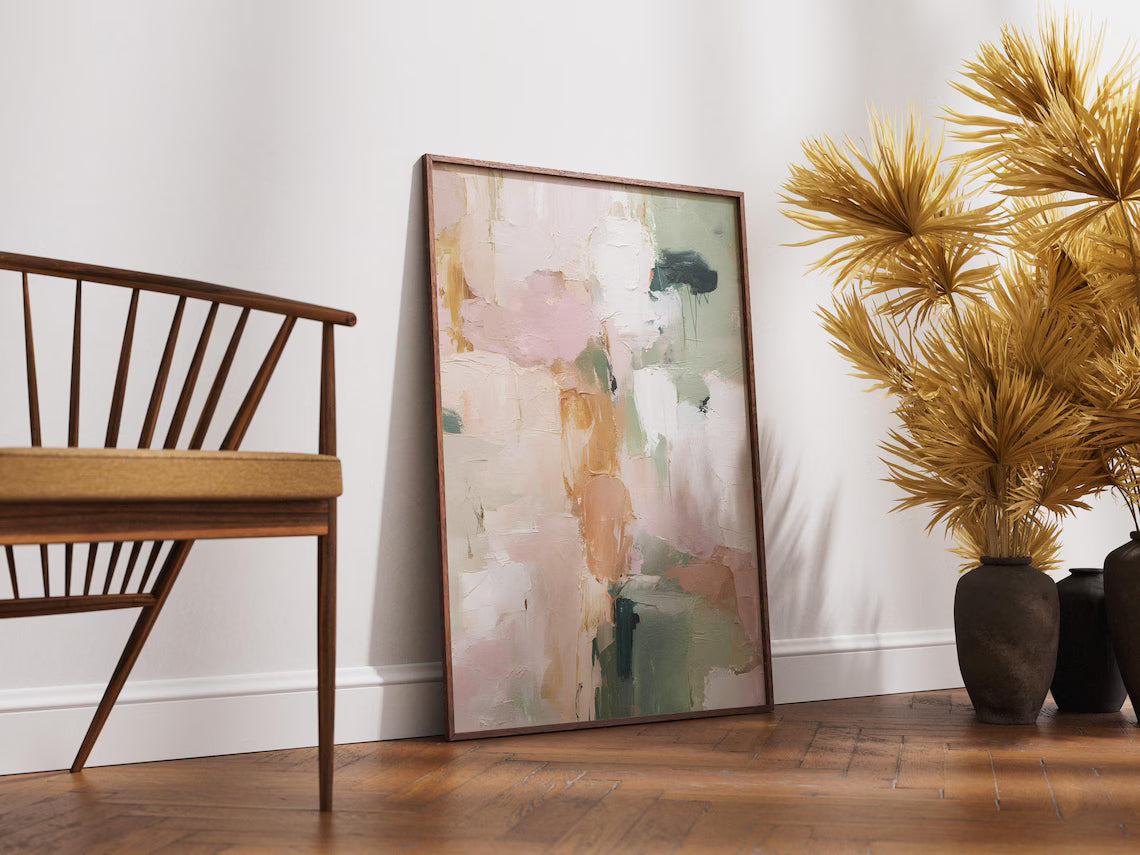 Abstract Art Print, Blush Pink and Sage Green, Modern Wall Decor, Boho Pastel Painting